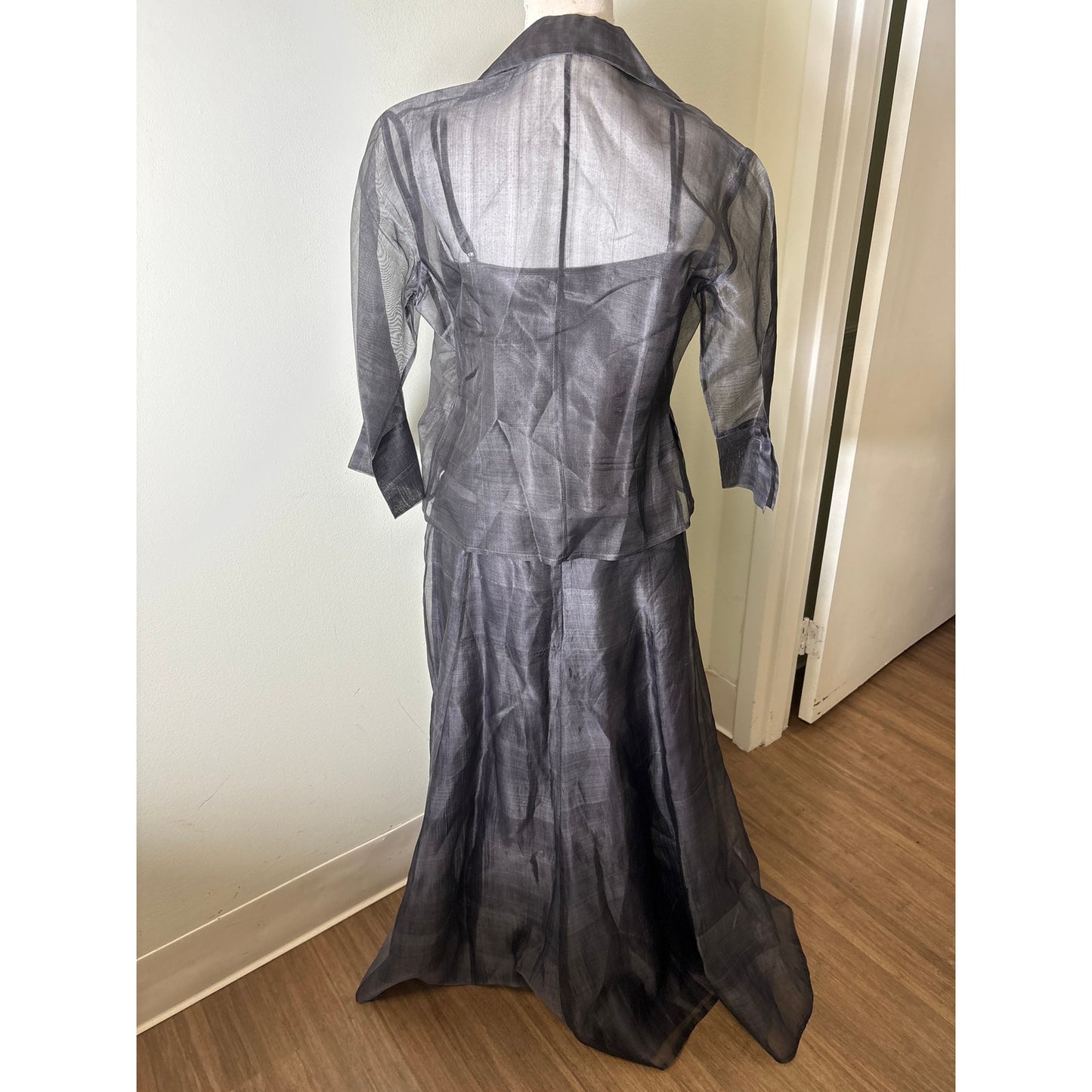 Jasmine Boutique Gun Metal Gray Silk Special Occasion Skirt Set Sz S