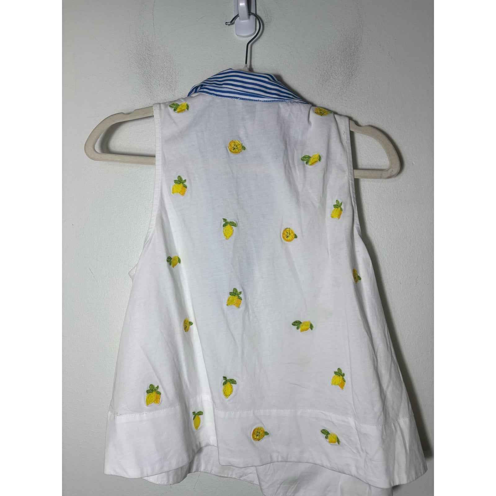 Maeve White Lemon Sleeveless Deep V-Neck Cotton Shirt Sz S