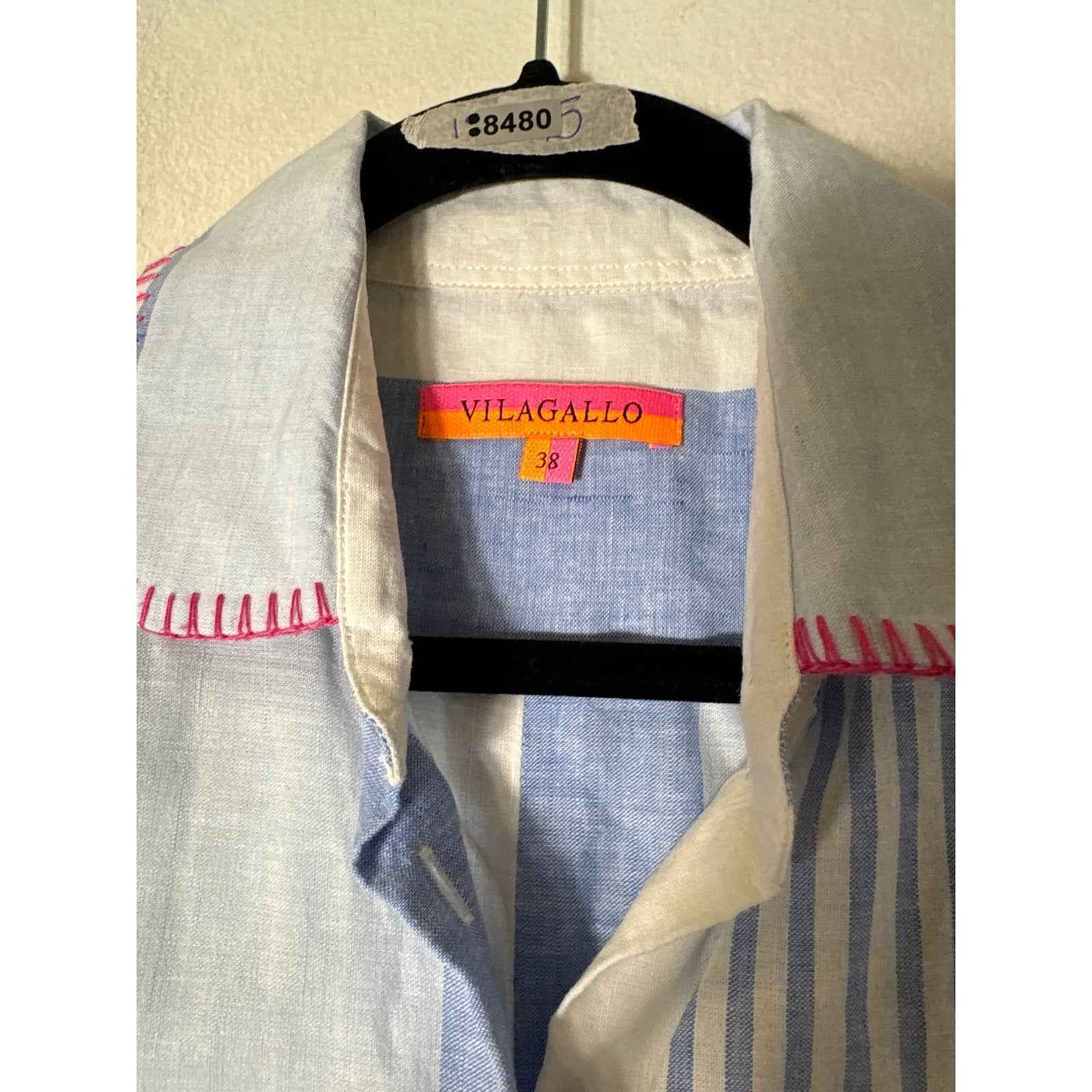 Vilagallo Blue and White Stripe Linen Long Sleeve Shirt S