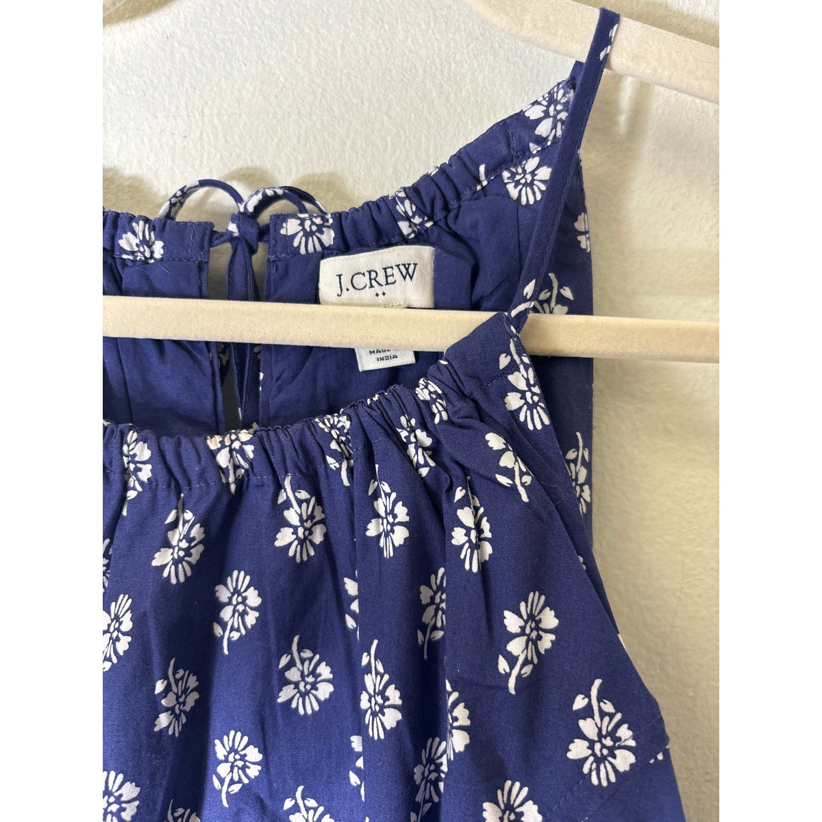 J. Crew Navy Blue and White Flower Cotton Maxi Dress Sz 8