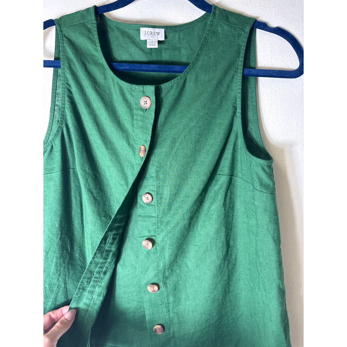 J. Crew Green Sleeveless Button Up Linen Tank Top Sz S
