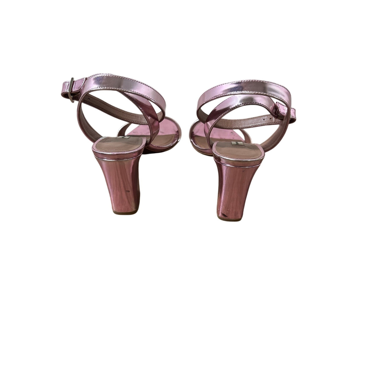 Tabitha Simmons Metallic Pink High Heel Sandal with Ankle Strap Sz 39.5