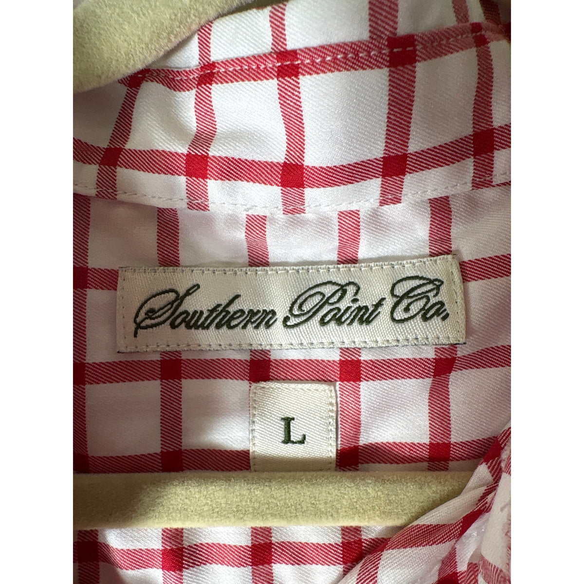 Boys Southern Point Red and White Window Pane Button Up Shirt Sz L