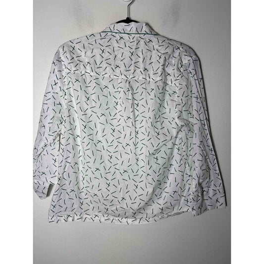 Lake White and Green Long Sleeve Button Up Cotton PJ Top Sz S
