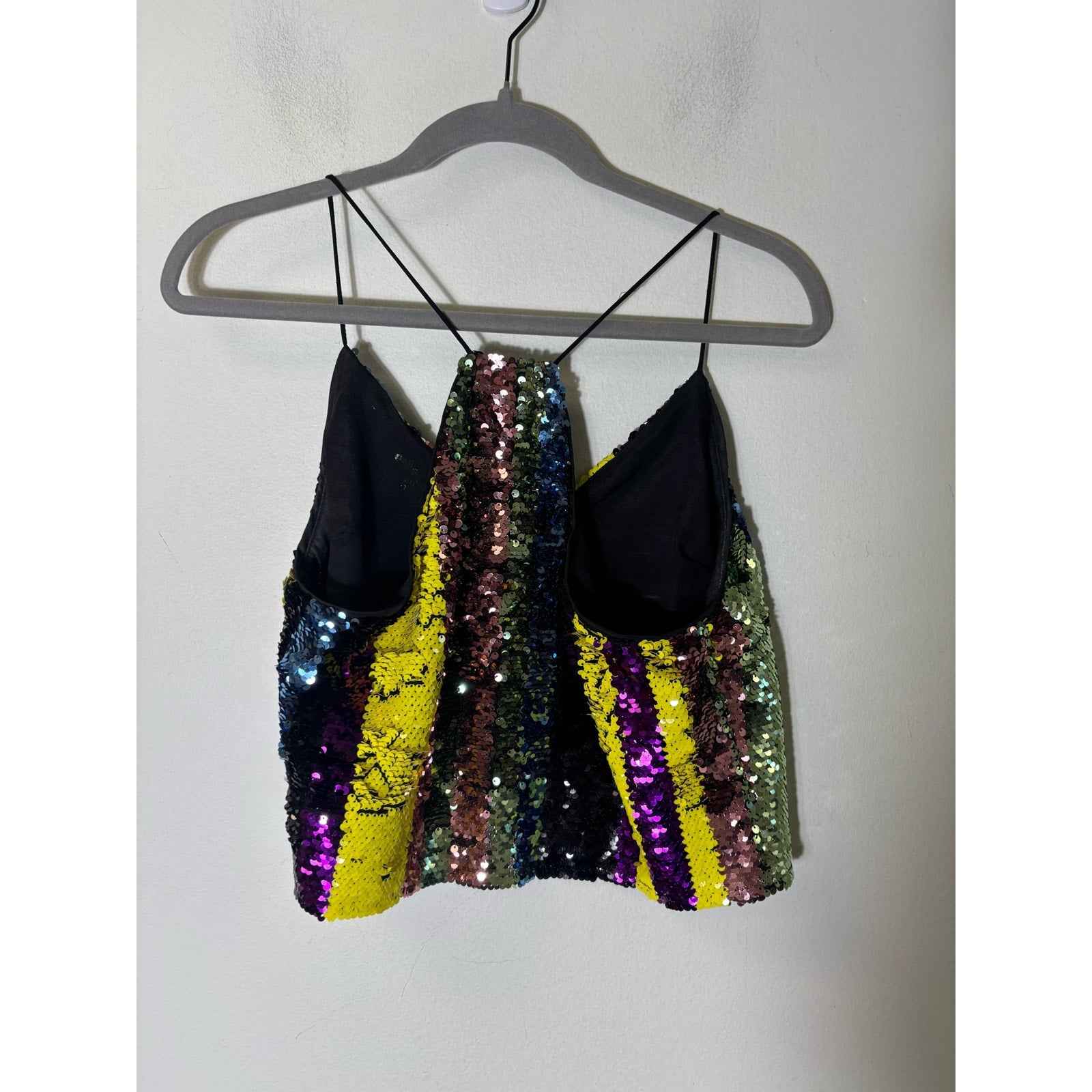 Spencer + Ella Mulicolor Sequince Racer Back Crop Top Sz M