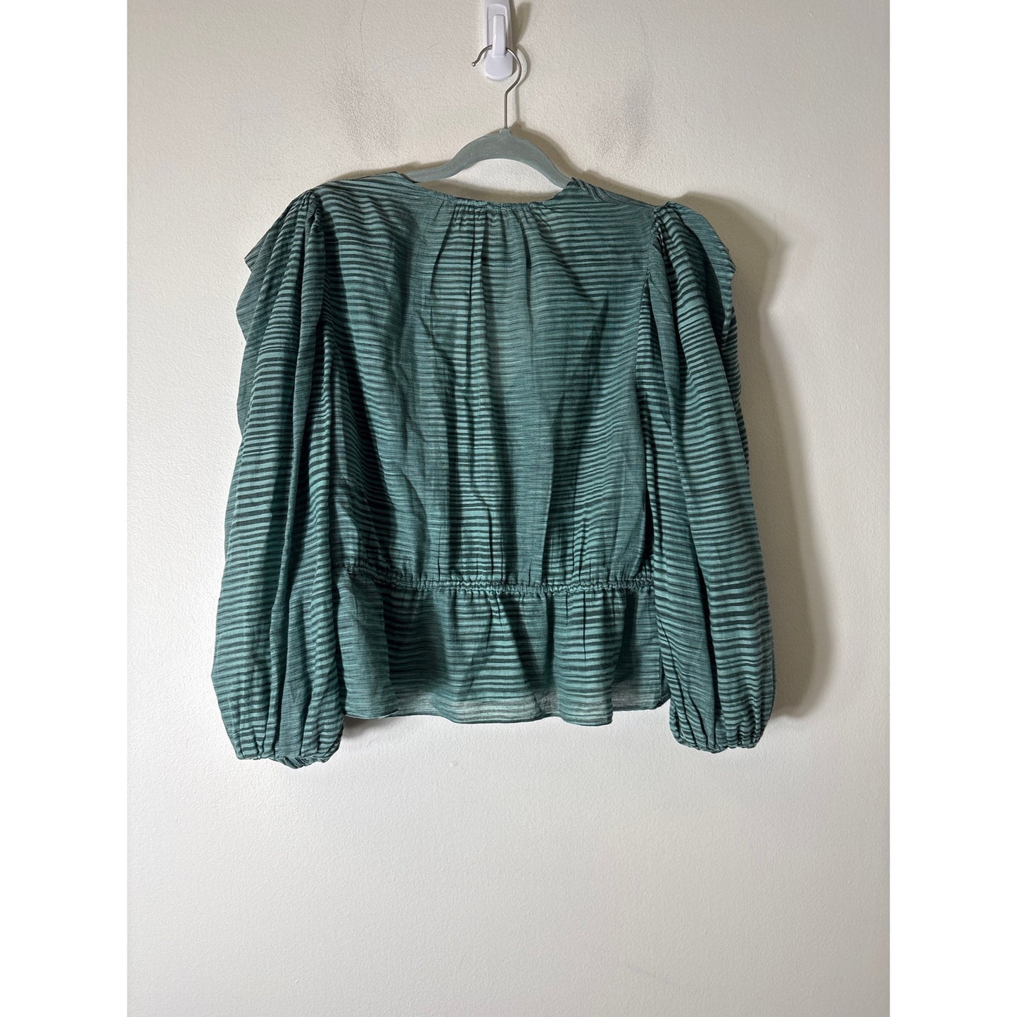 Ulla Johnson Green Black Stripe Long Sleeve Cotton Top Sz L
