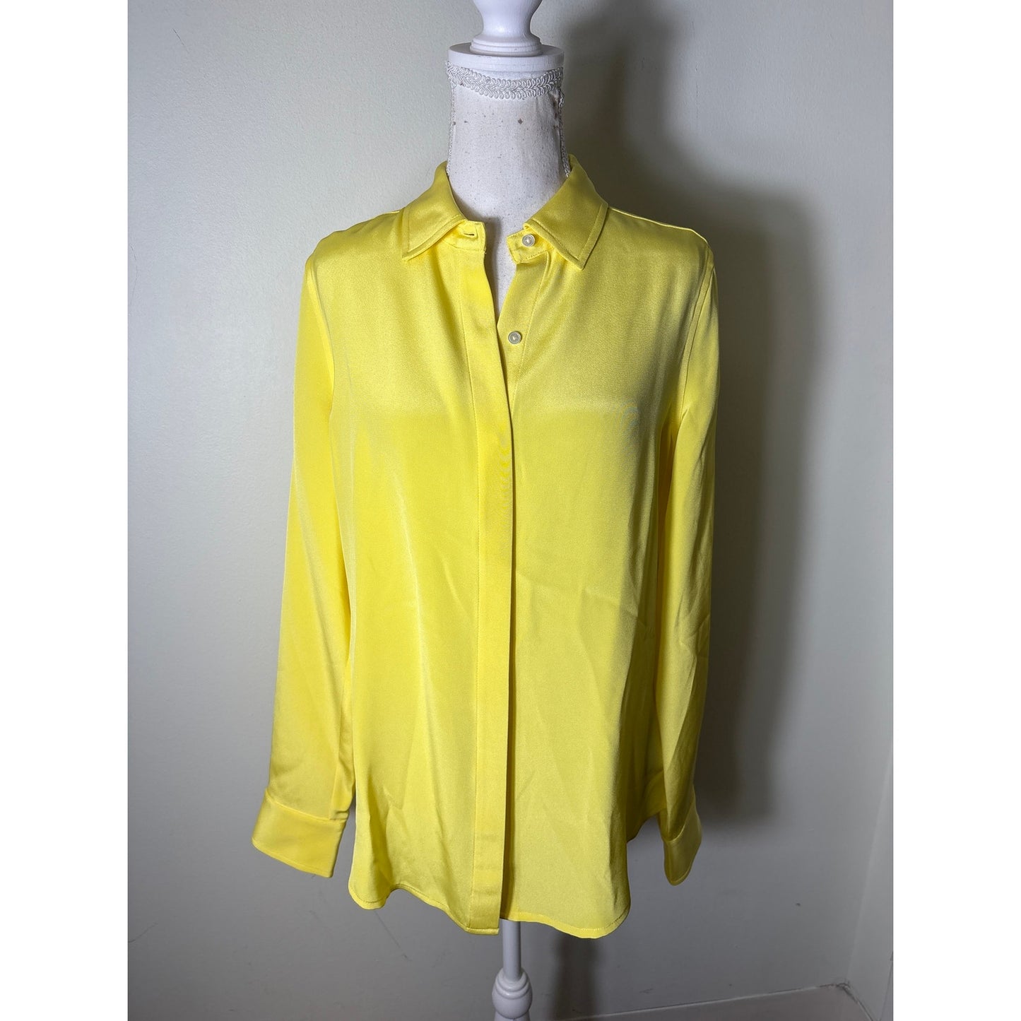 NWT Ann Mashburn Lemon Silk Crepe De Chine Blouse Sz M