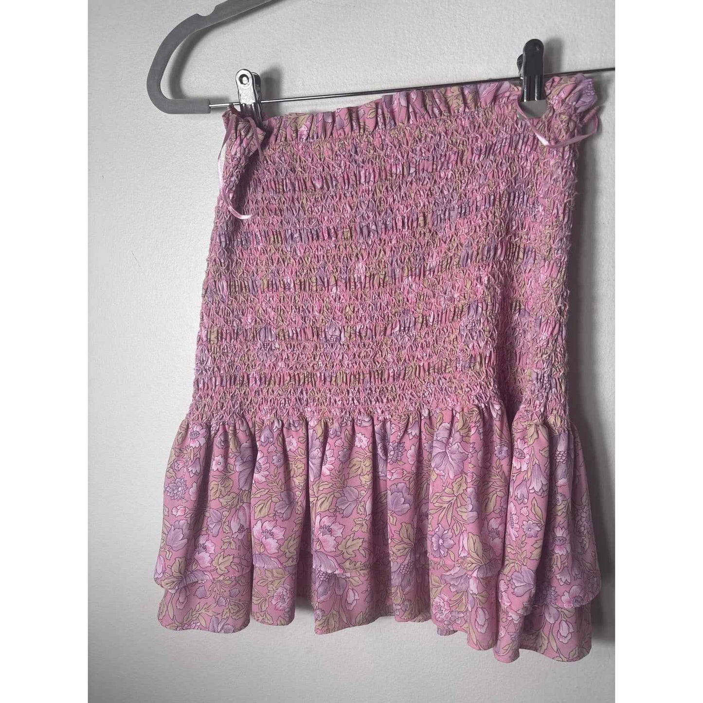 Likely Pink Floral Smocked Strapless Top and Skirt Set Sz M