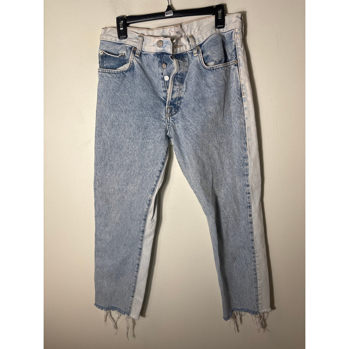 MNG Two Toned Blue Jeans with Button Fly and Raw Hem Sz 8