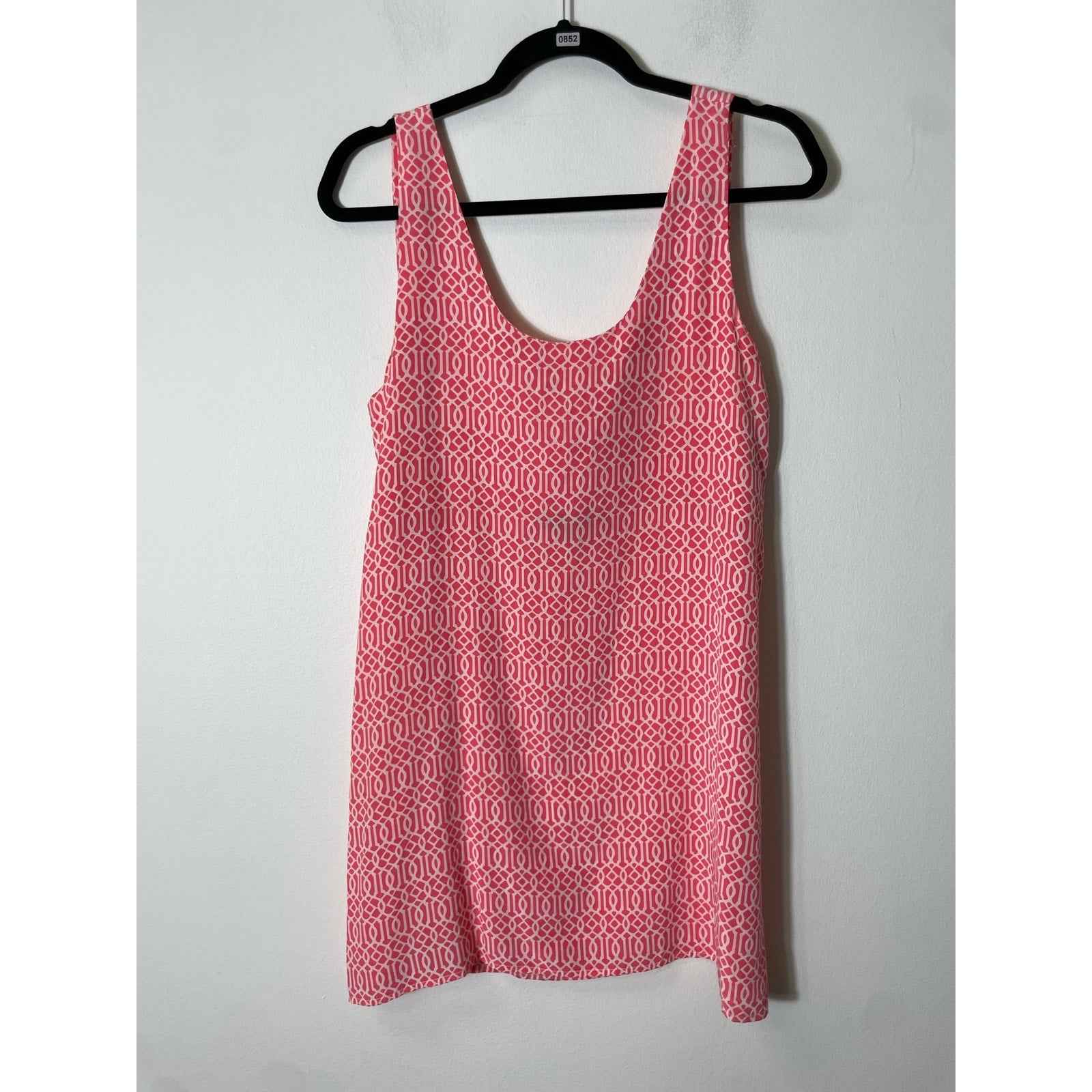 Lauren Gold Pink/White Greek Print Sleeveless Mini Sheath Dess Sz M