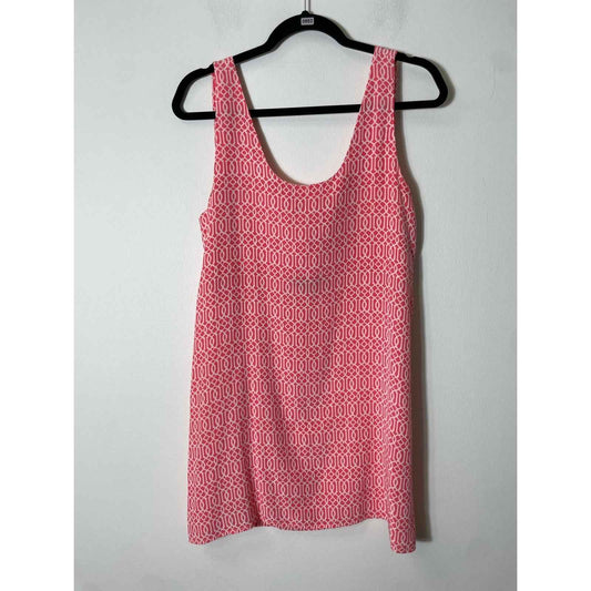 Lauren Gold Pink/White Greek Print Sleeveless Mini Sheath Dess Sz M