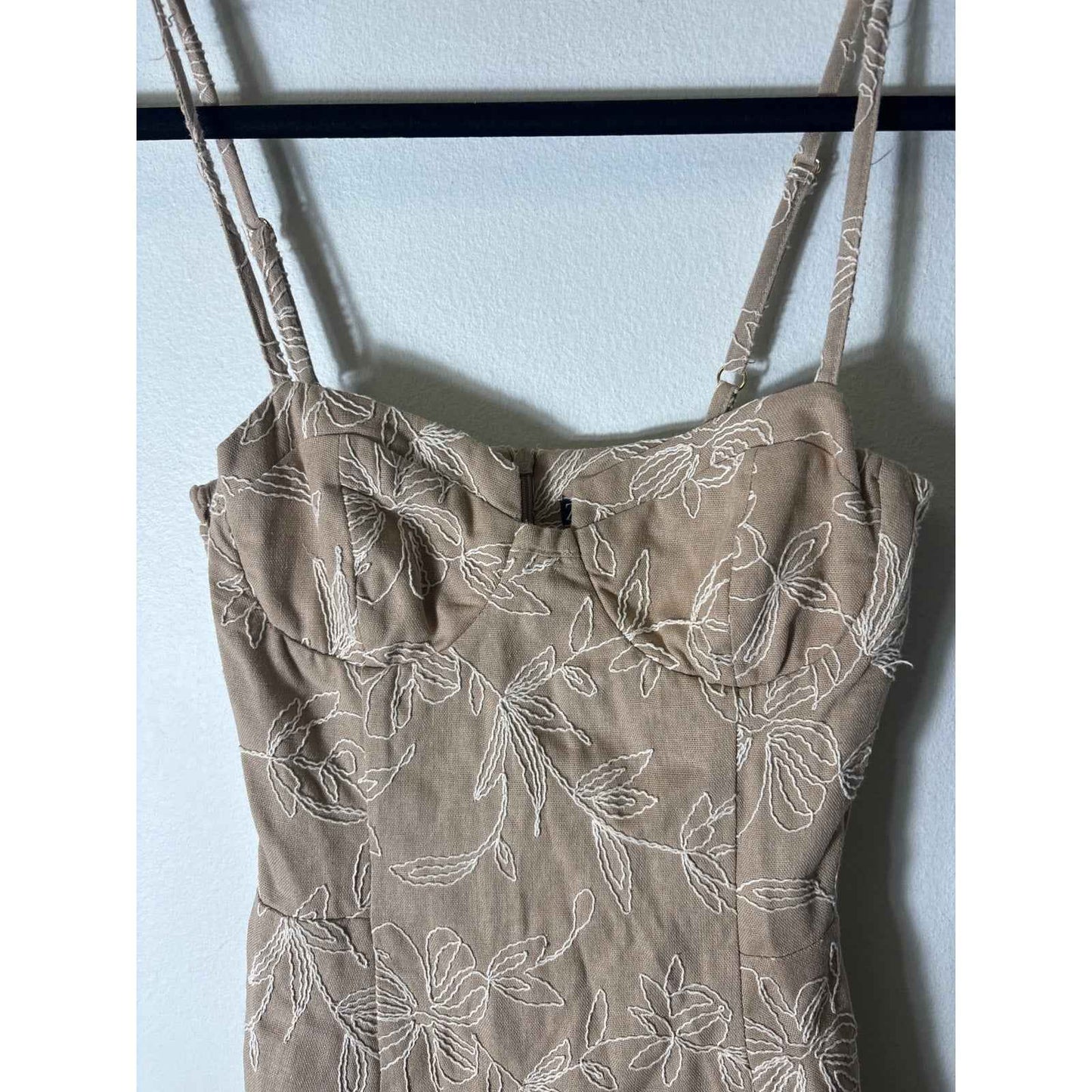 Zara Linen Embroidered Corset Dress Sz XS