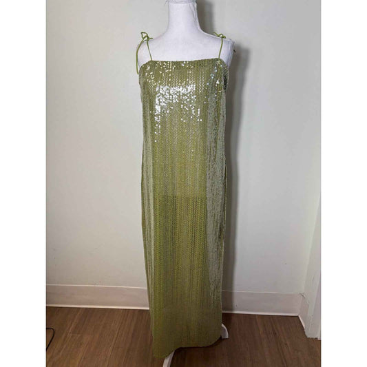 NWT Adriana Degreas Pistachio Sequin Midi Cocktail Dress Sz M
