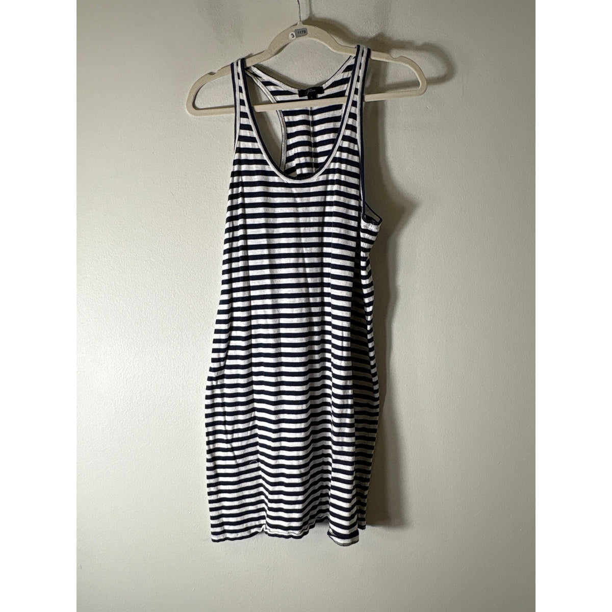 J. Crew Navy White Stripe Cotton Racerback Tank Dress Sz L