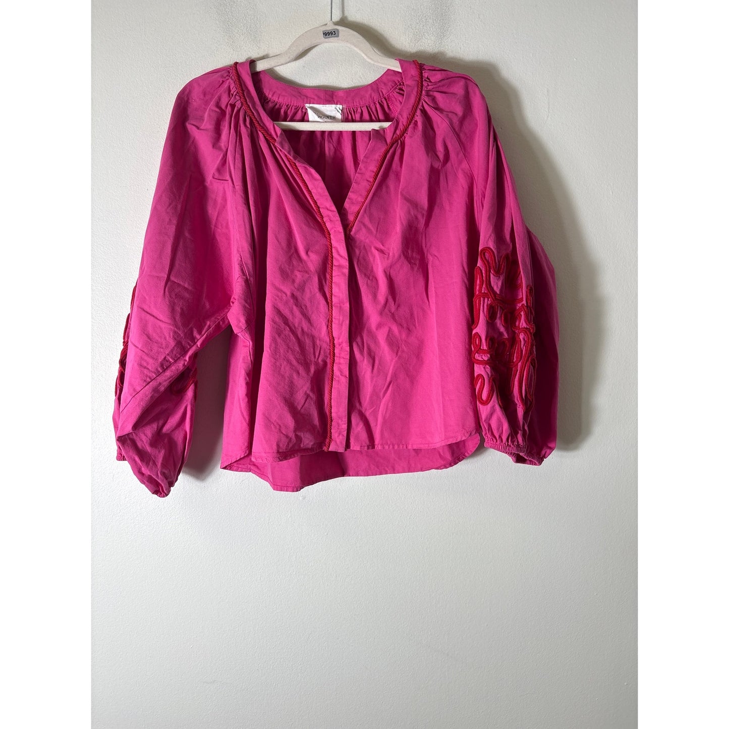 Hyacinth House Pink with Red Embroidery Trim Cotton Top Sz L