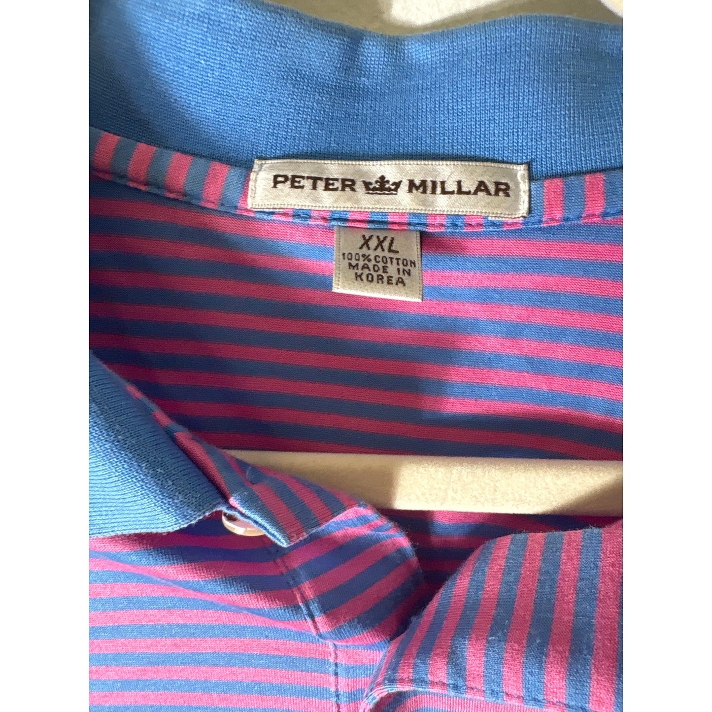 Mens Peter Millar Pink and Blue Stripe Short Sleeve Polo Style Shirt Sz XXL