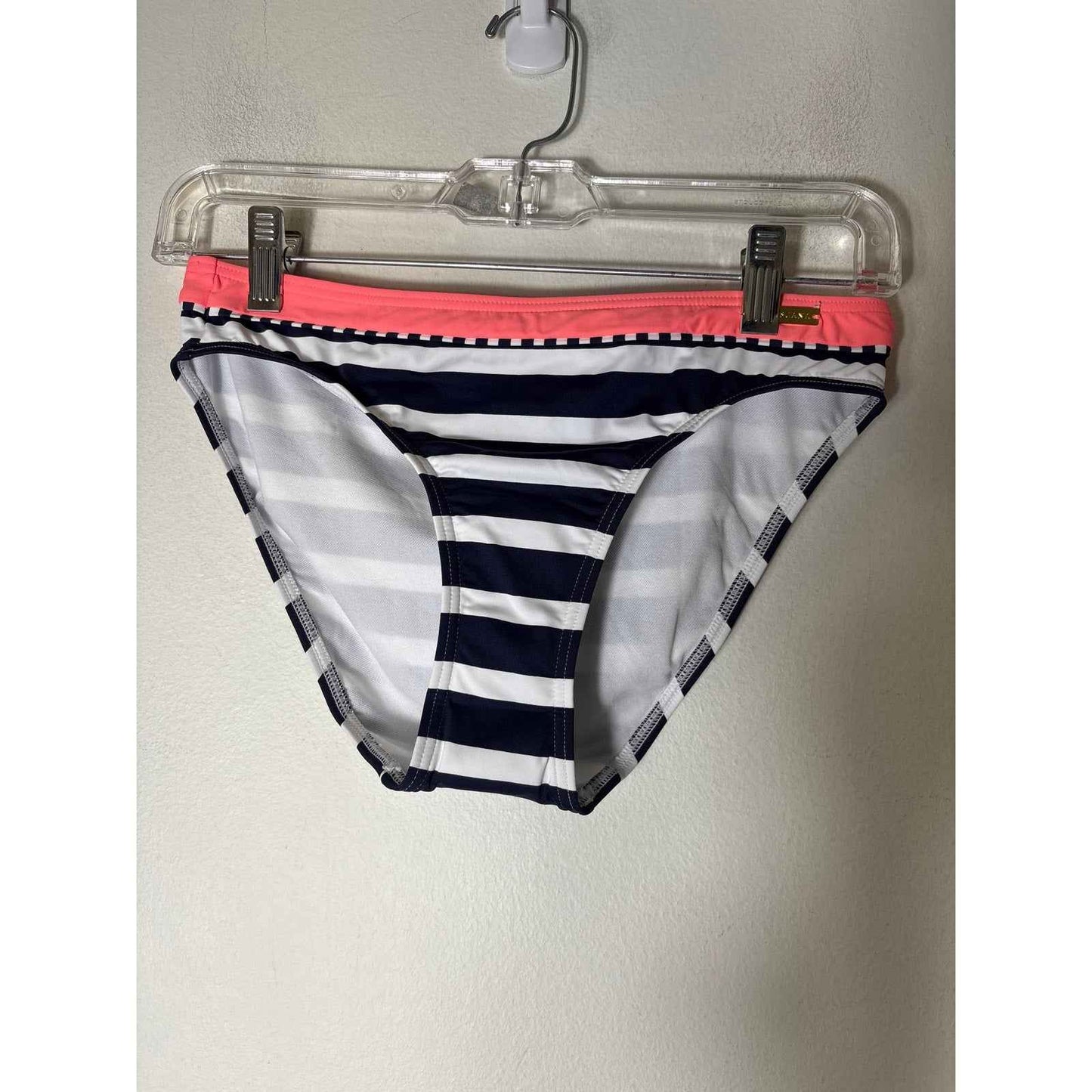 New W Liner Ascana for Venus Navy Striped W/ Coral Trim Bikini Sz 6 Bottoms, 34B