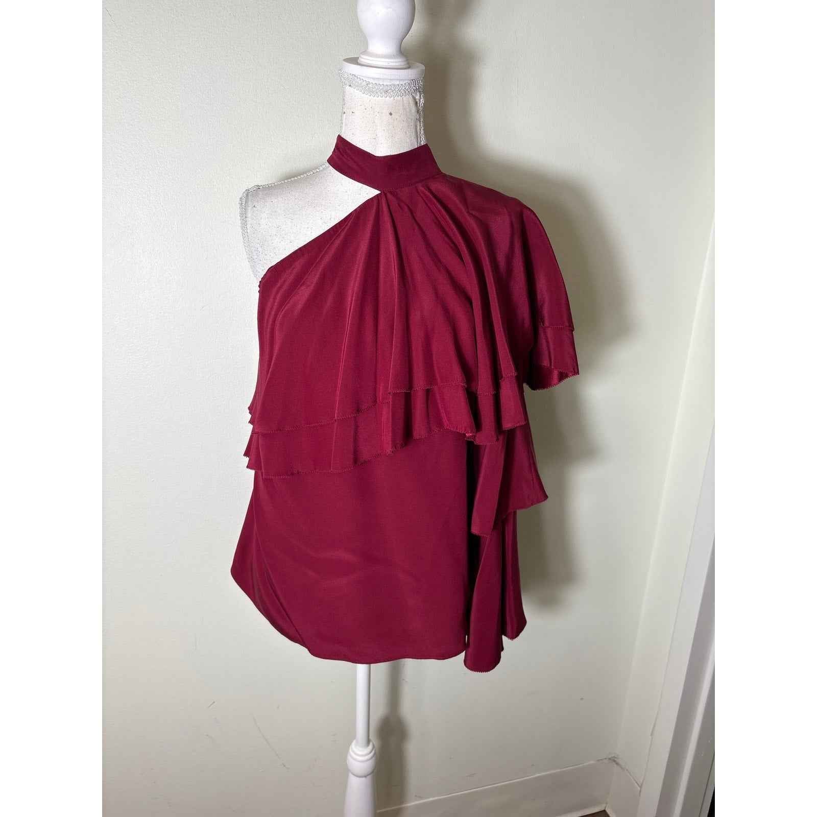 NWT Parker Crimson One Shoulder Long Sleeve Ruffle Top Sz S