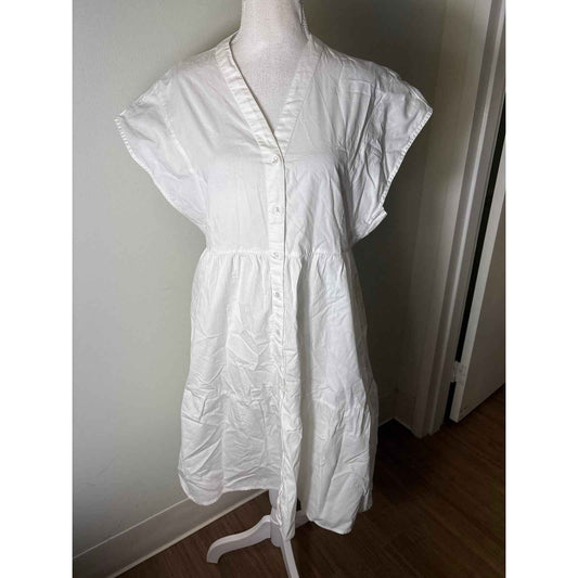Frances Valentine White Cotton V Neck Button Up Midi Sz S