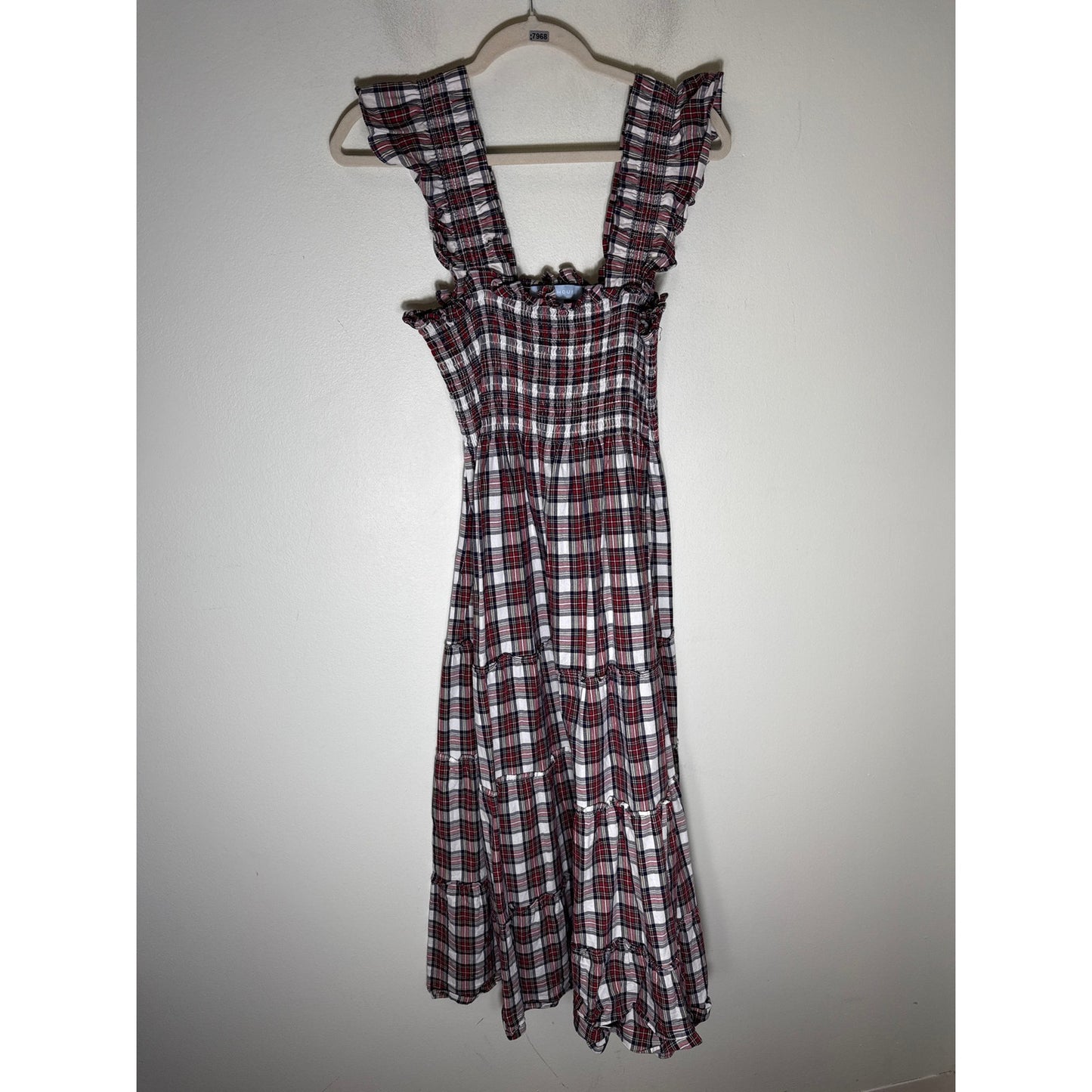 Hill House Red Plaid Flutter Sleeve Cotton Maxi Dress Sz S