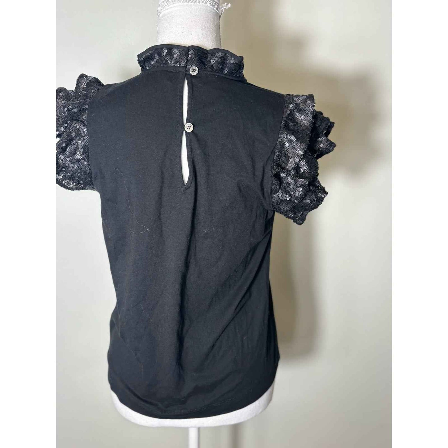 Sea Black Sequined Flutter Sleeve Tee Sz S