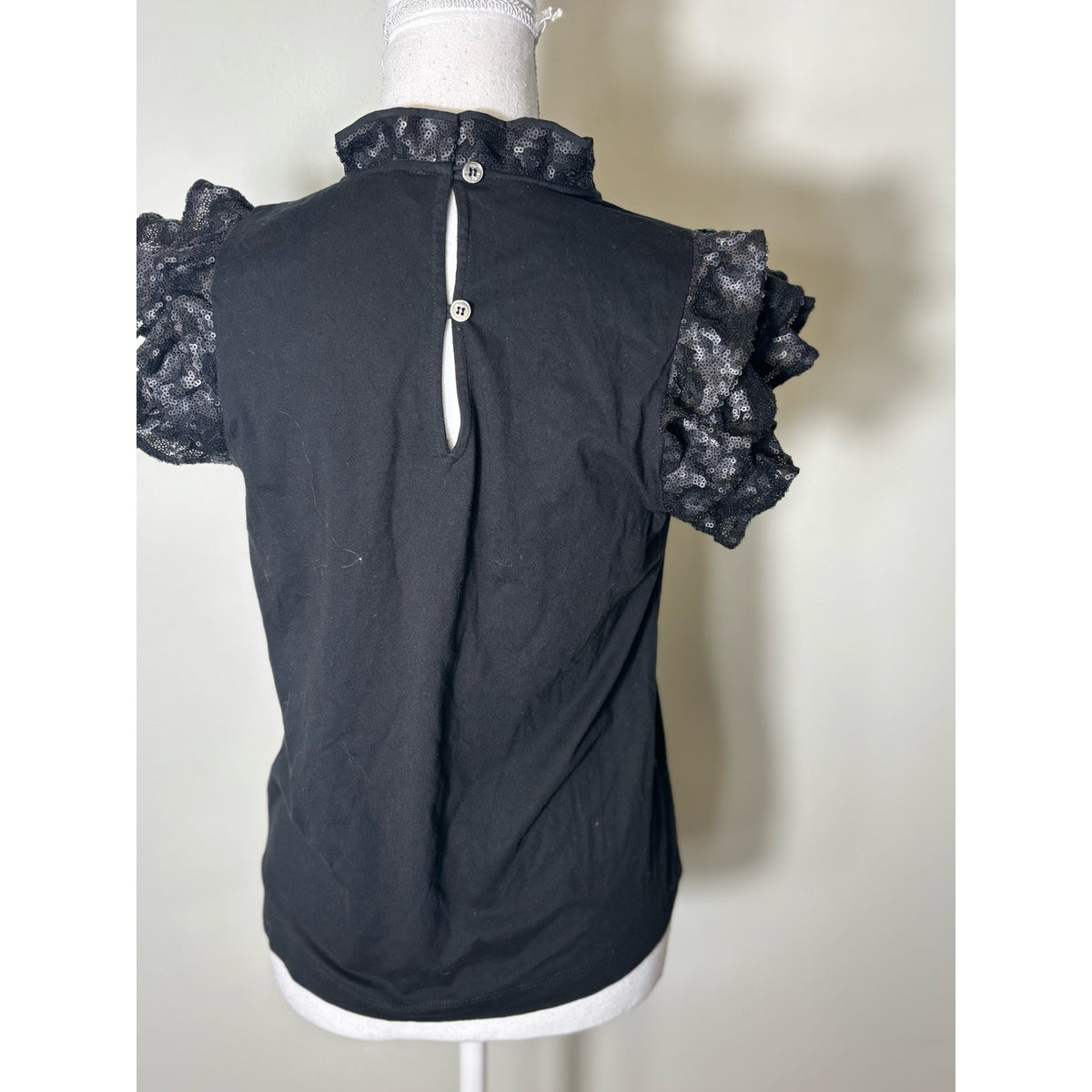 Sea Black Sequined Flutter Sleeve Tee Sz S