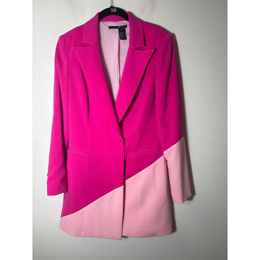 Jay Godfrey Hot Pink Color Block Long Sleeve Extra Long Blazer Sz 8