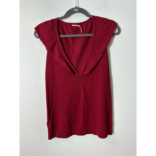 Max Studio Crimson Low V Ruffle Sleeveless Cardigan Sz M