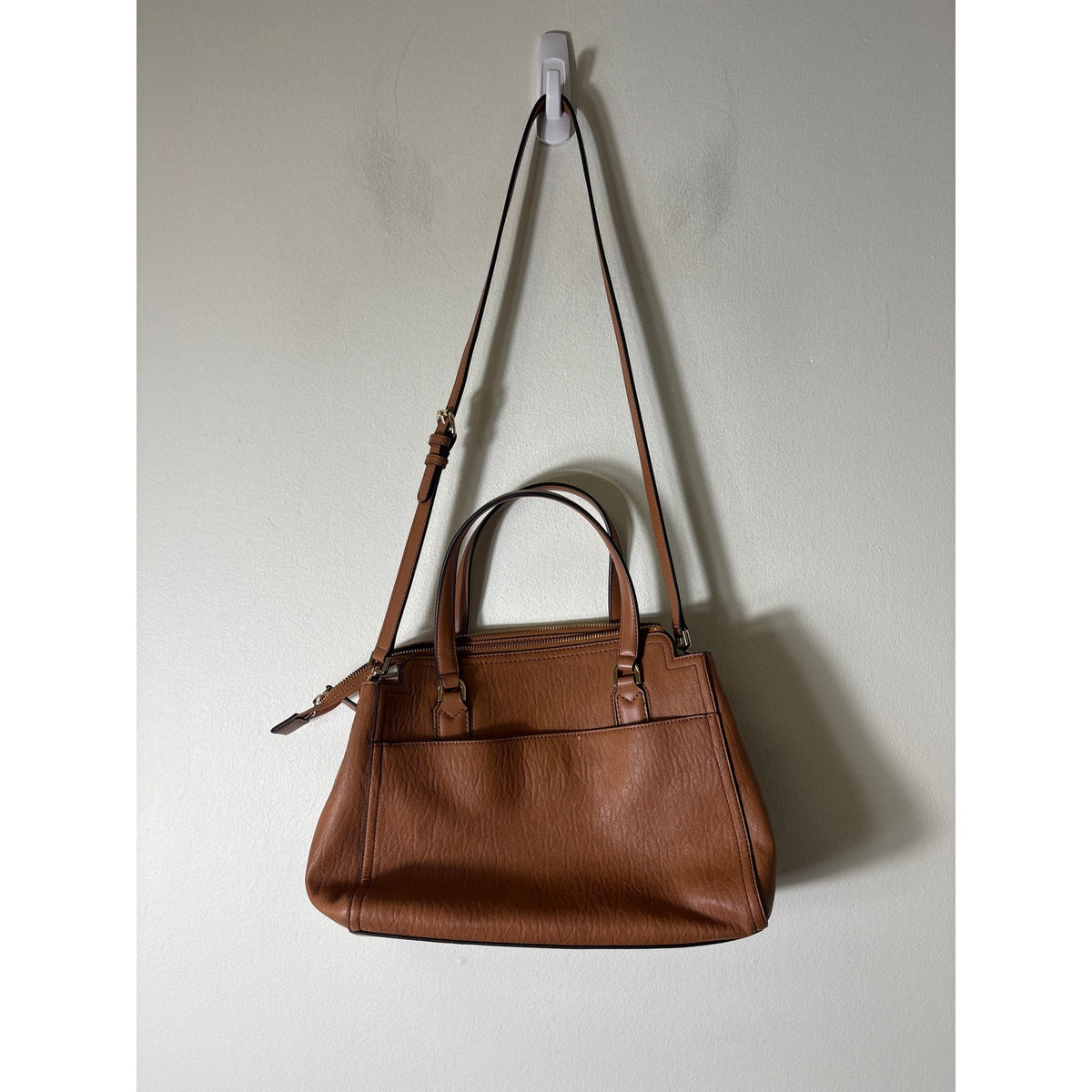 Calvin Klein Caramel Brown Vegan Leather Satchel Handbag
