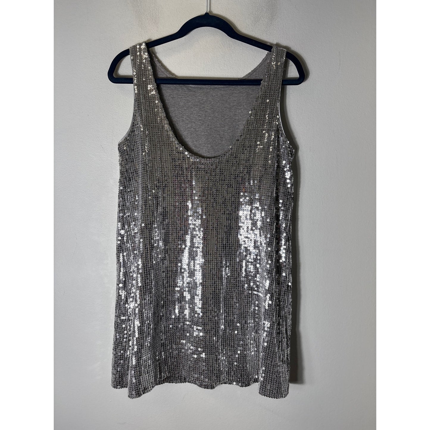 Free People Metallic Silver Sequin Sleeveless Mini Dress Sz 6