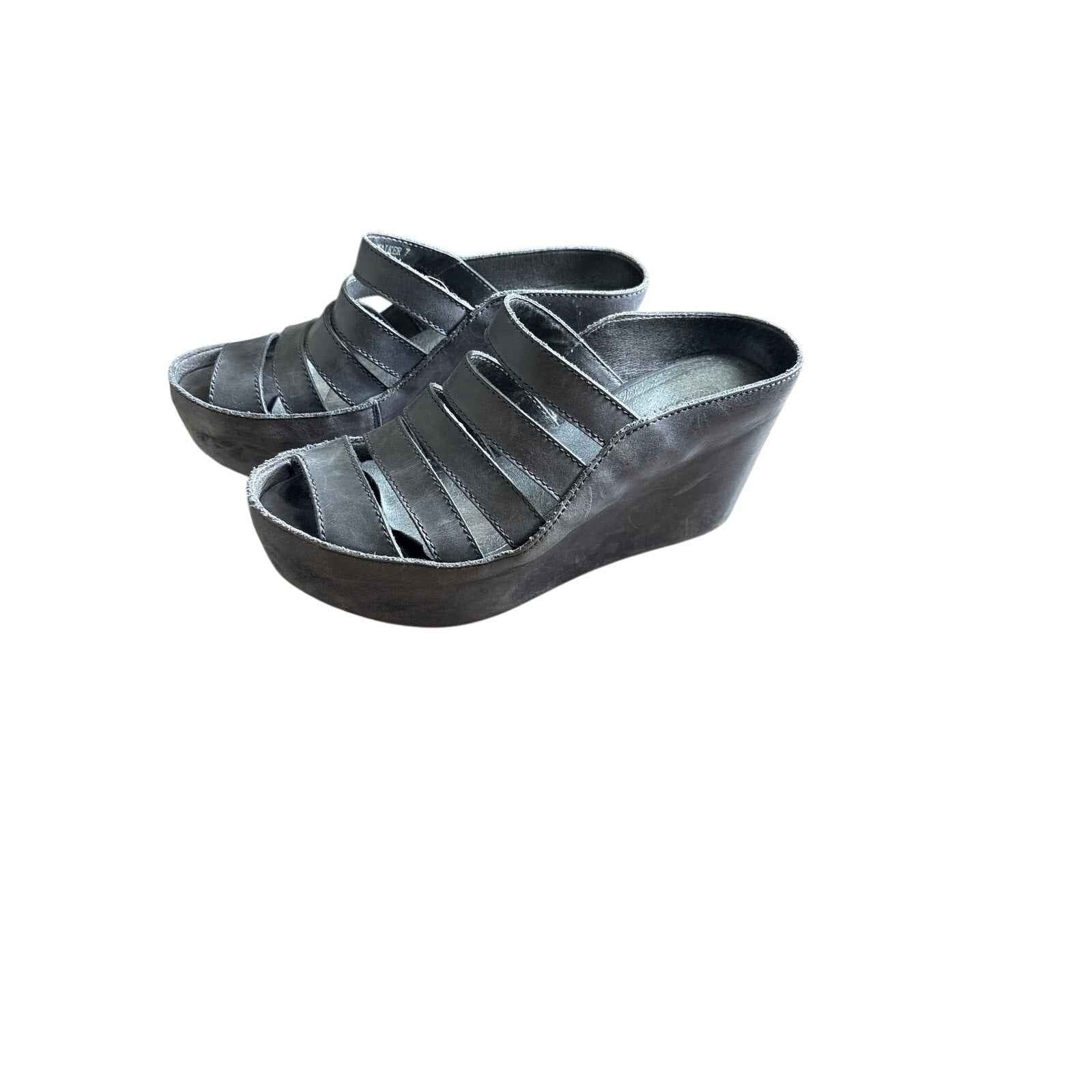Chololat Blu Dark Gray Walker Wedge Sandals Sz 7