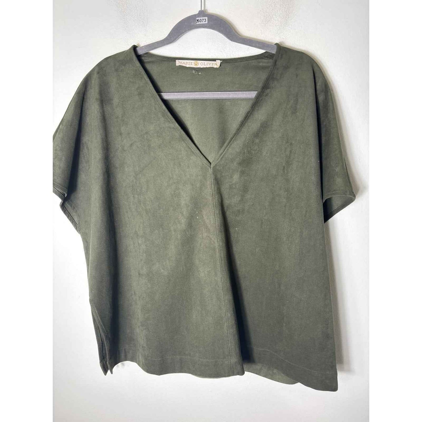 Marie Oliver Olive Green Faux Suede Top Sz S