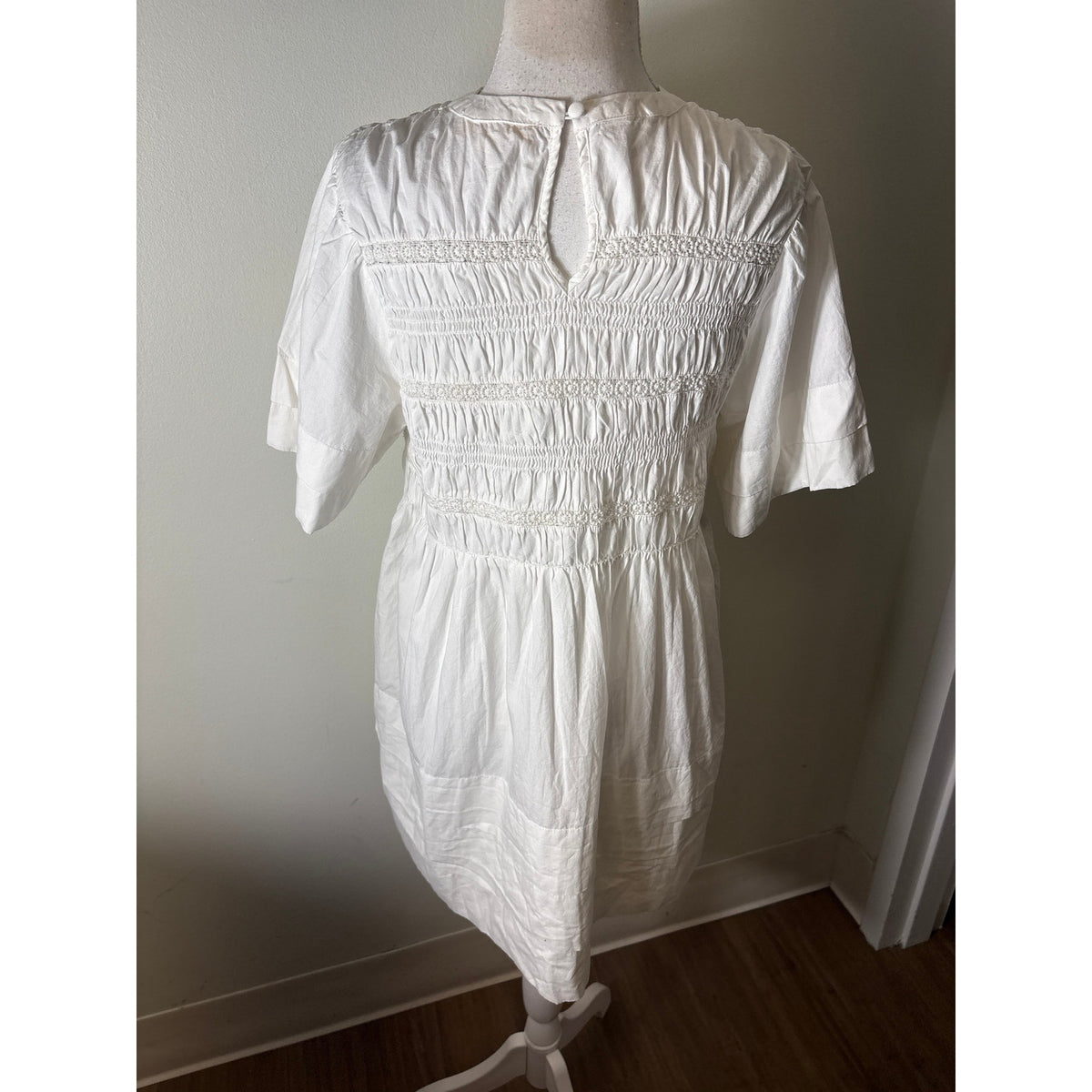 La Maregold White Cotton Short Sleeve Smocked Mini Dress Sz S