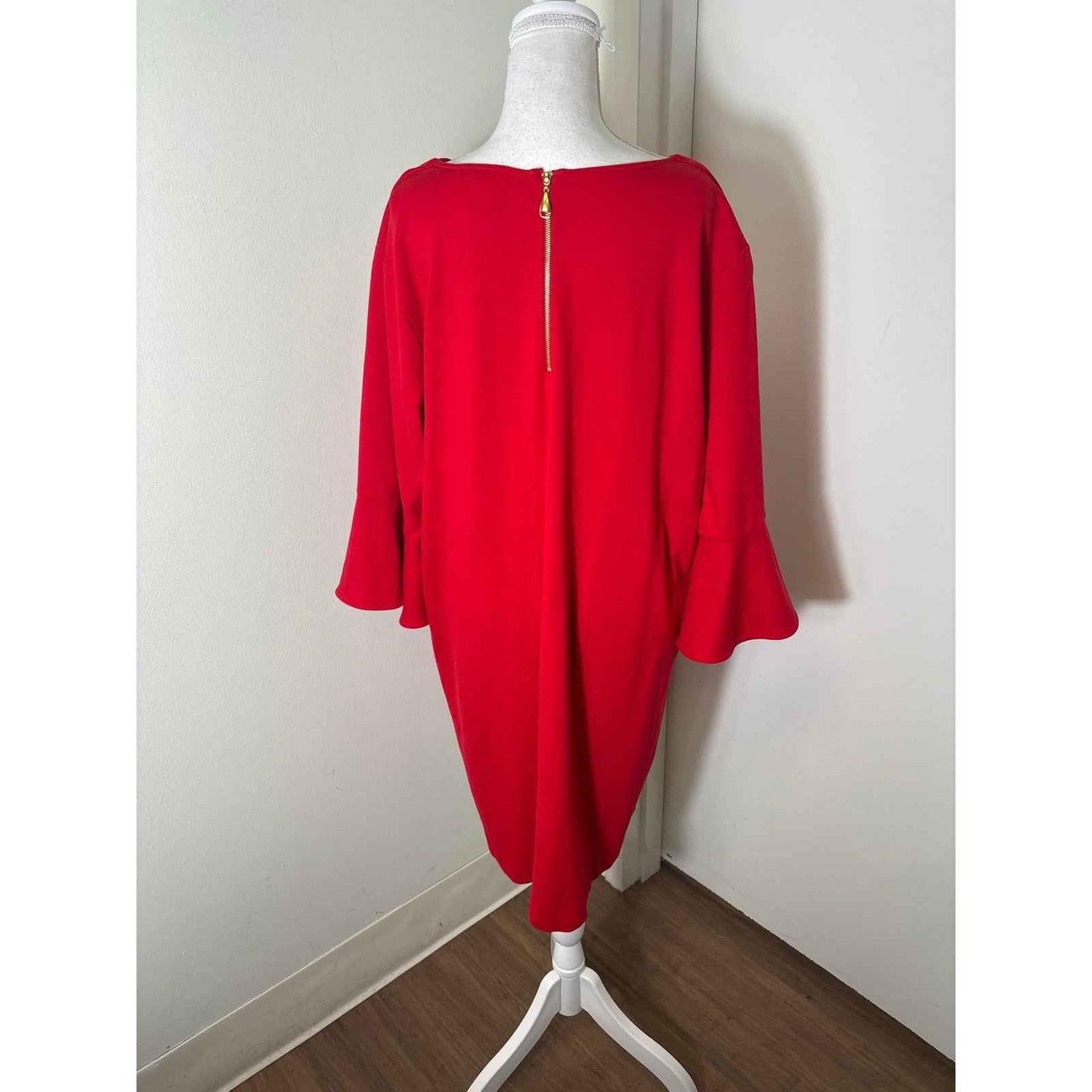 Joan Vass Red 3/4 Sleeve Knee Length Shift Dress Sz 2X