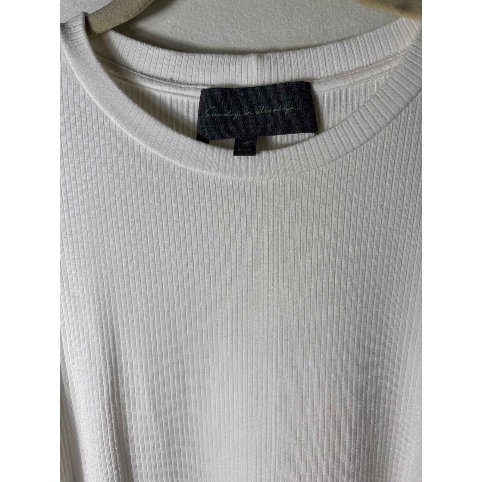 Sunday and Brooklyn Off White Long Sleeve Mixed Media Ribbed Shirt Sz M