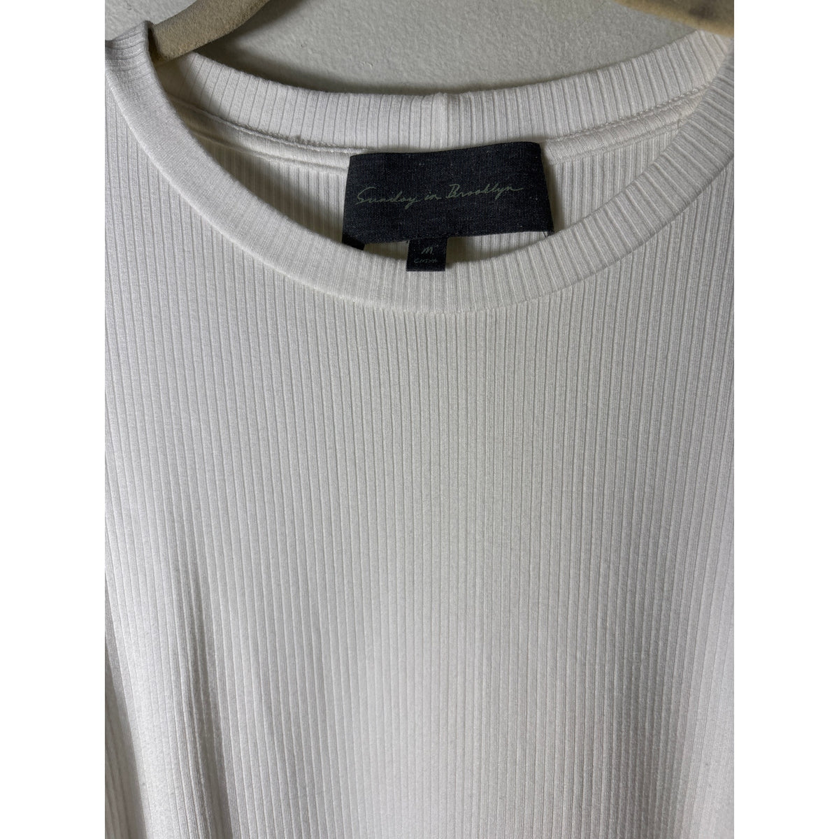 Sunday and Brooklyn Off White Long Sleeve Mixed Media Ribbed Shirt Sz M