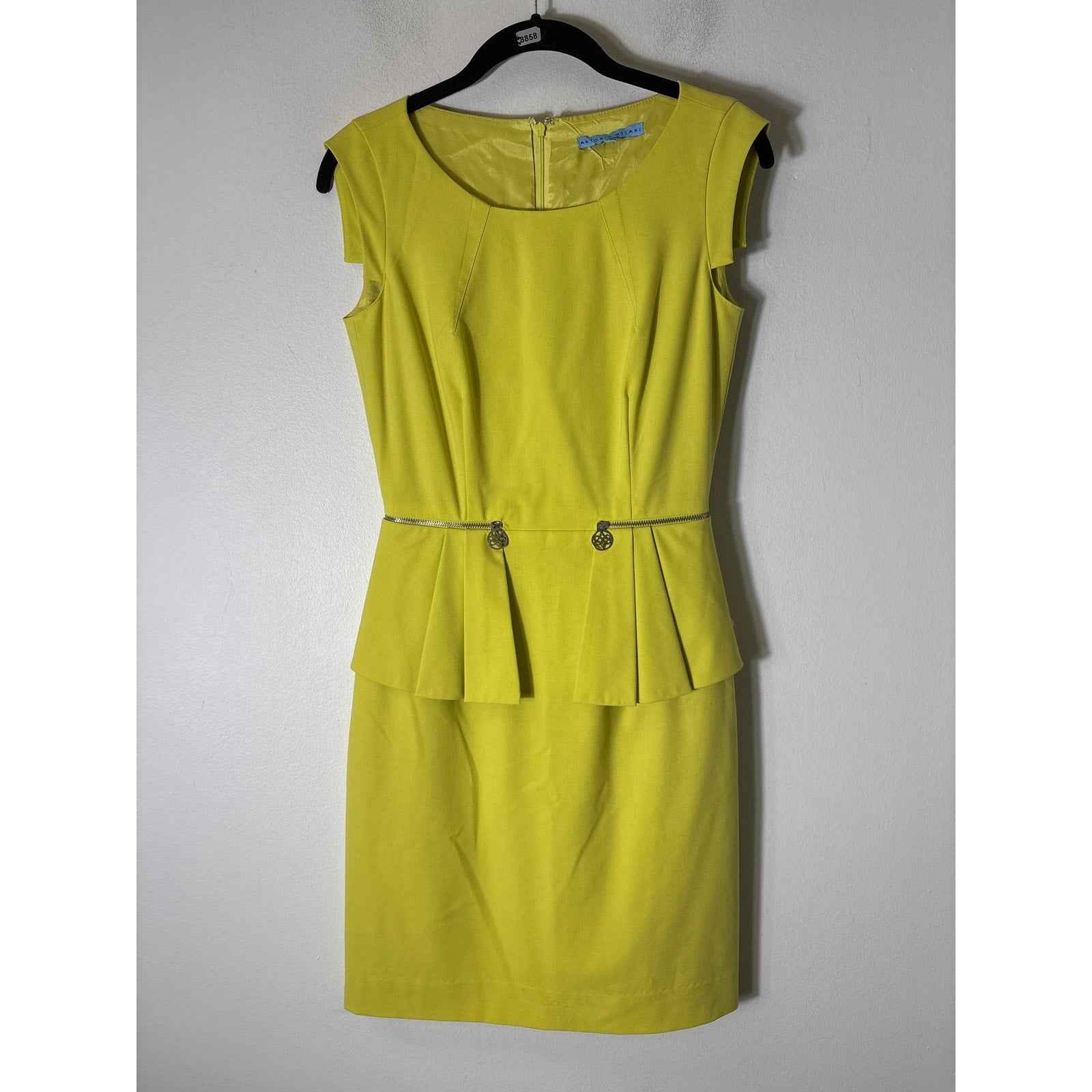Antonio Melani Yellow Sleeveless Peplum Midi Sheath Dress Sz 0
