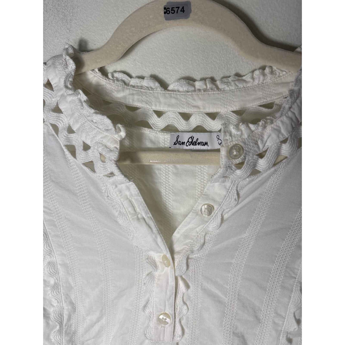 Sam Edelman White Ric RacLong Sleeve Blouse Sz L