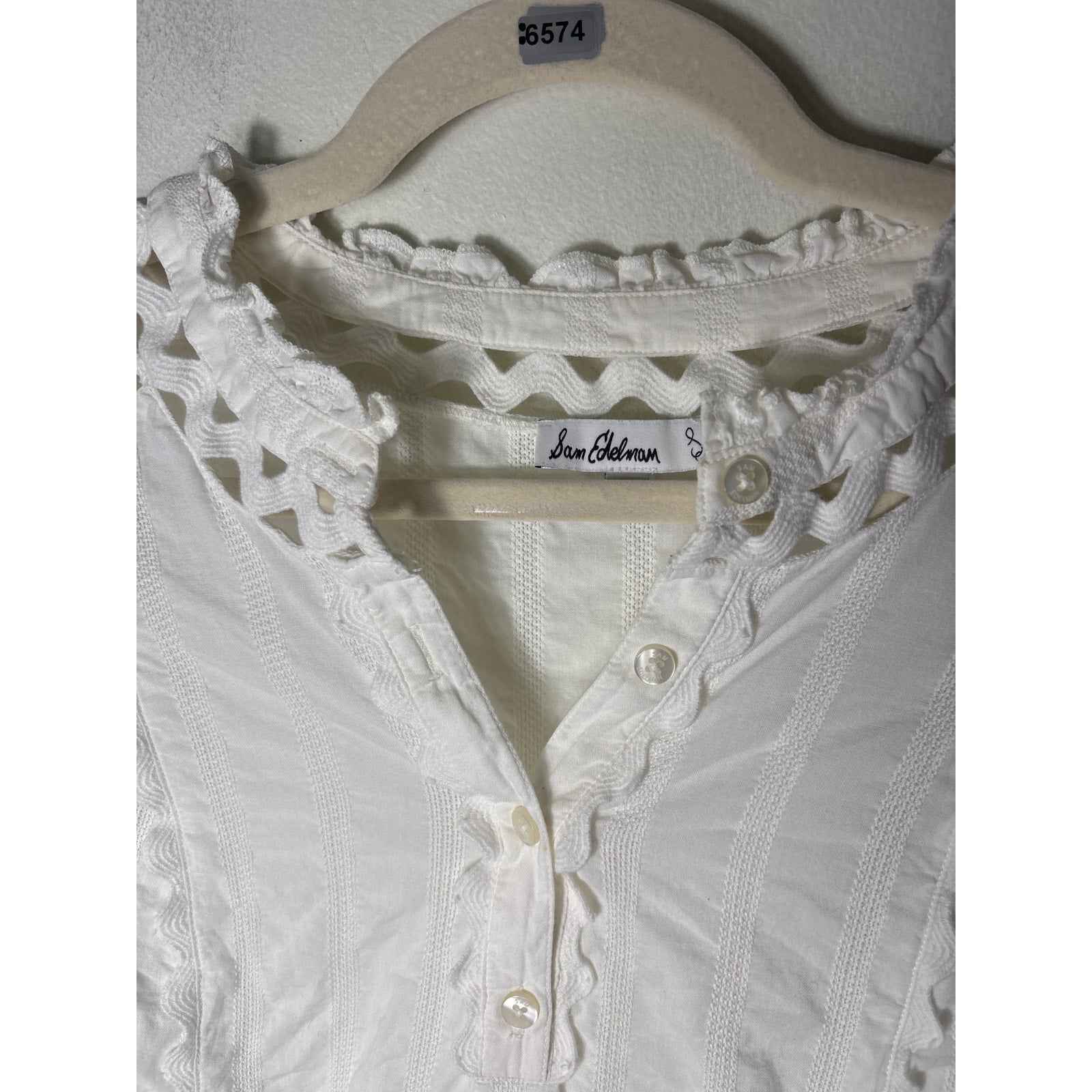 Sam Edelman White Ric RacLong Sleeve Blouse Sz L