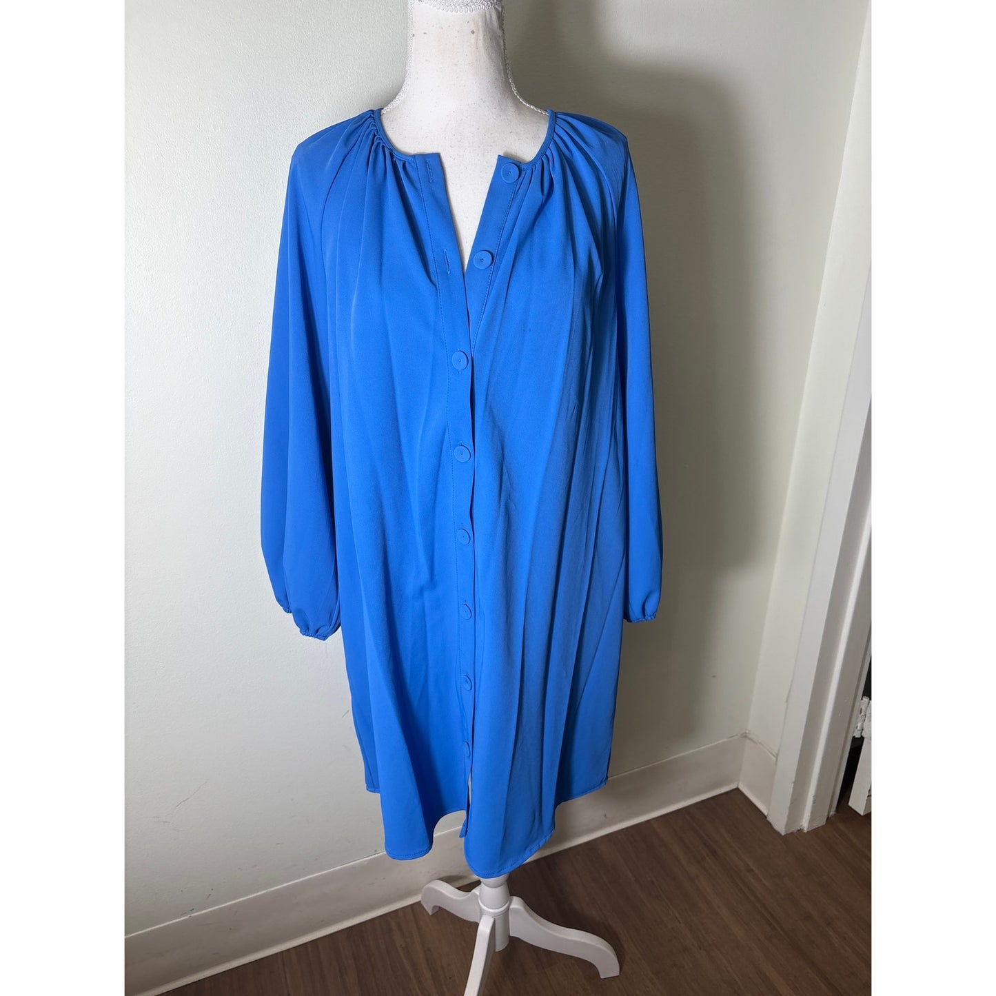 Pomander Place Blue Button Up Long Sleeve Dress Sz M