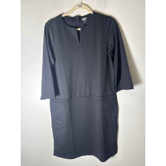 New in Bag Lands End Black 3/4 Sleeve Split Neck Shift Dress Sz 8P