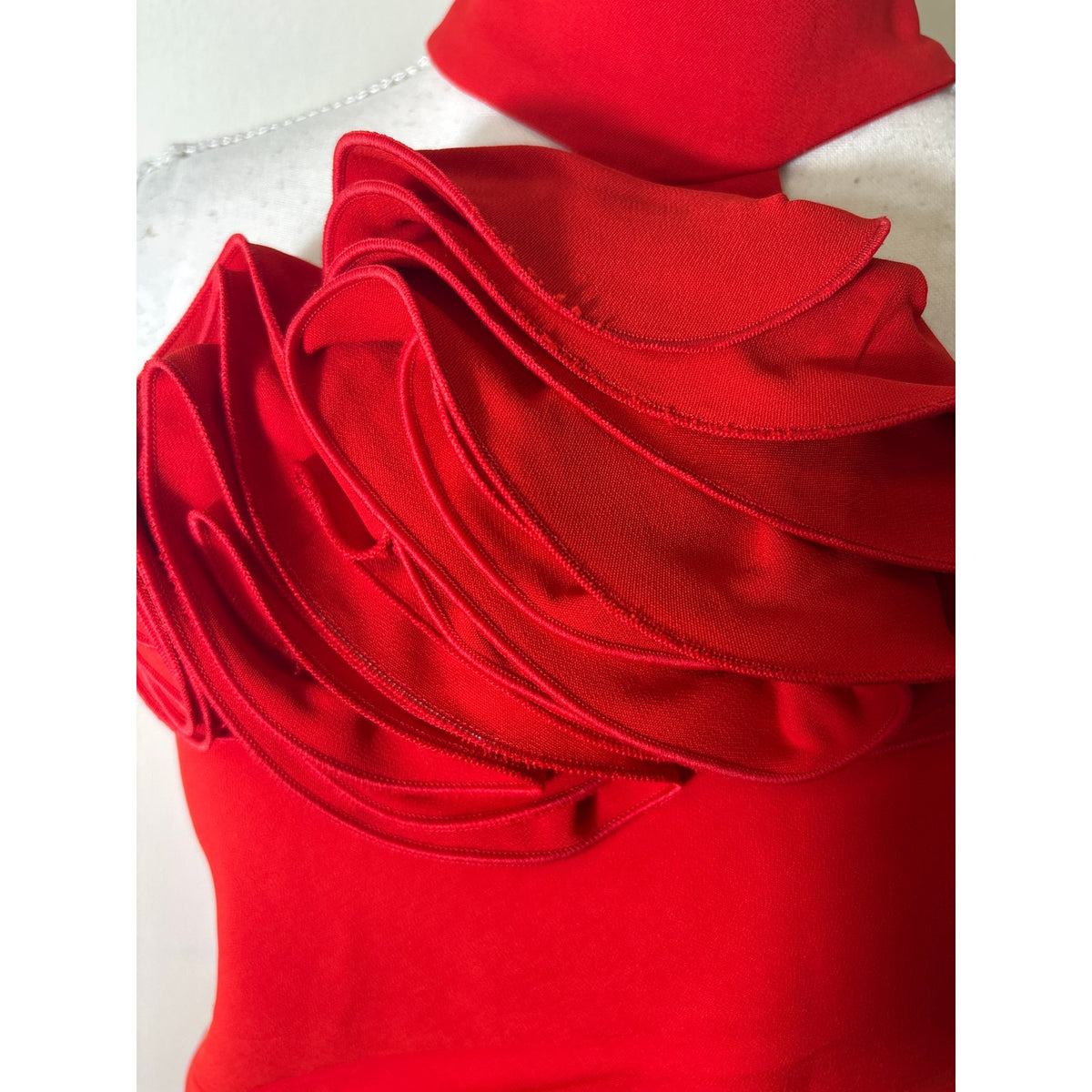 Mango MNG Capsule Red One Shoulder Floor Length Ruched Gown Sz 8