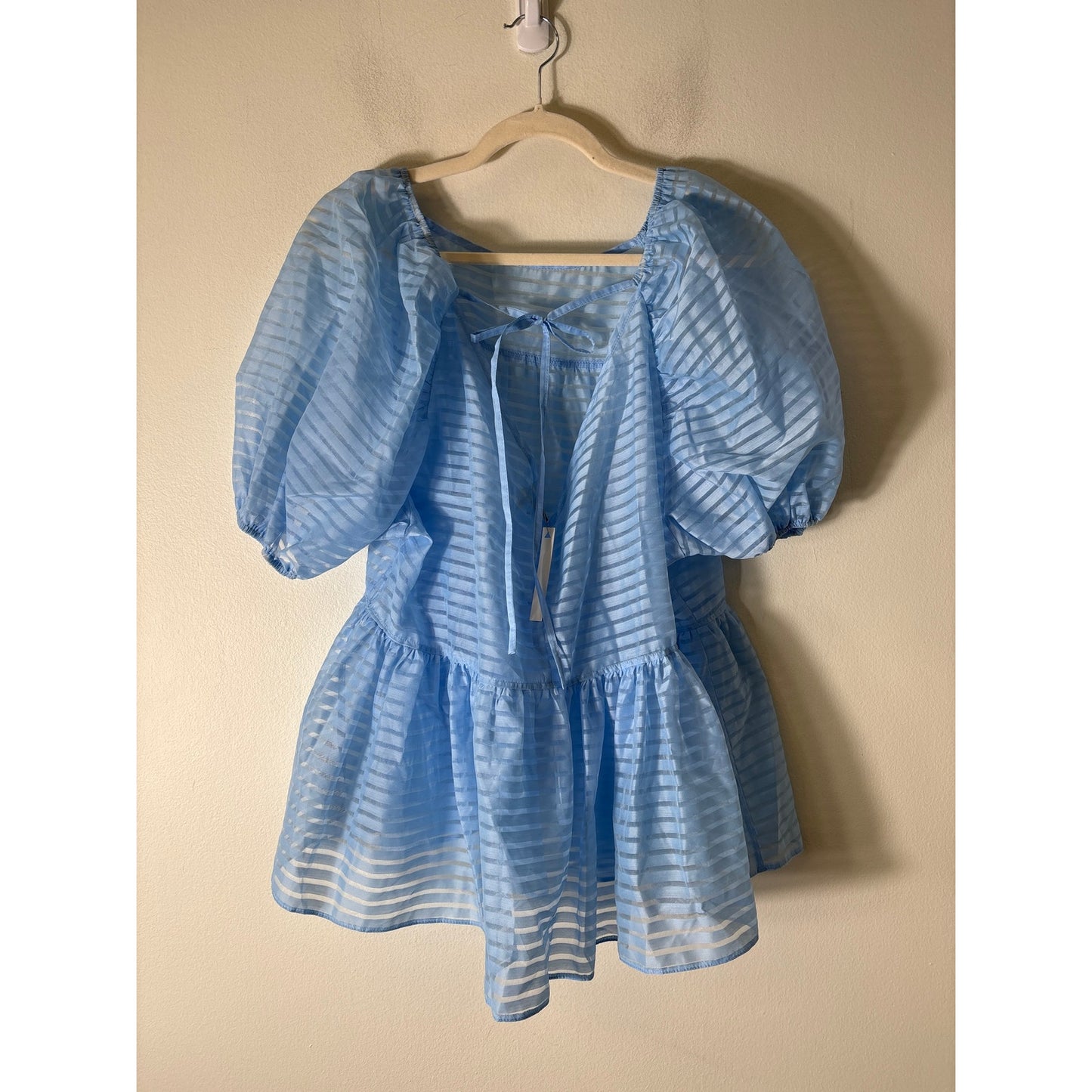 NWT Asos Sheer Light Blue Peplum Top Sz 14