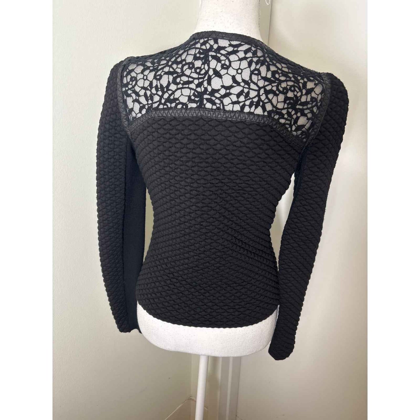 Rebecca Taylor Black Long Sleeve Mixed Media Quilted Zip Up Jacket Sz 0