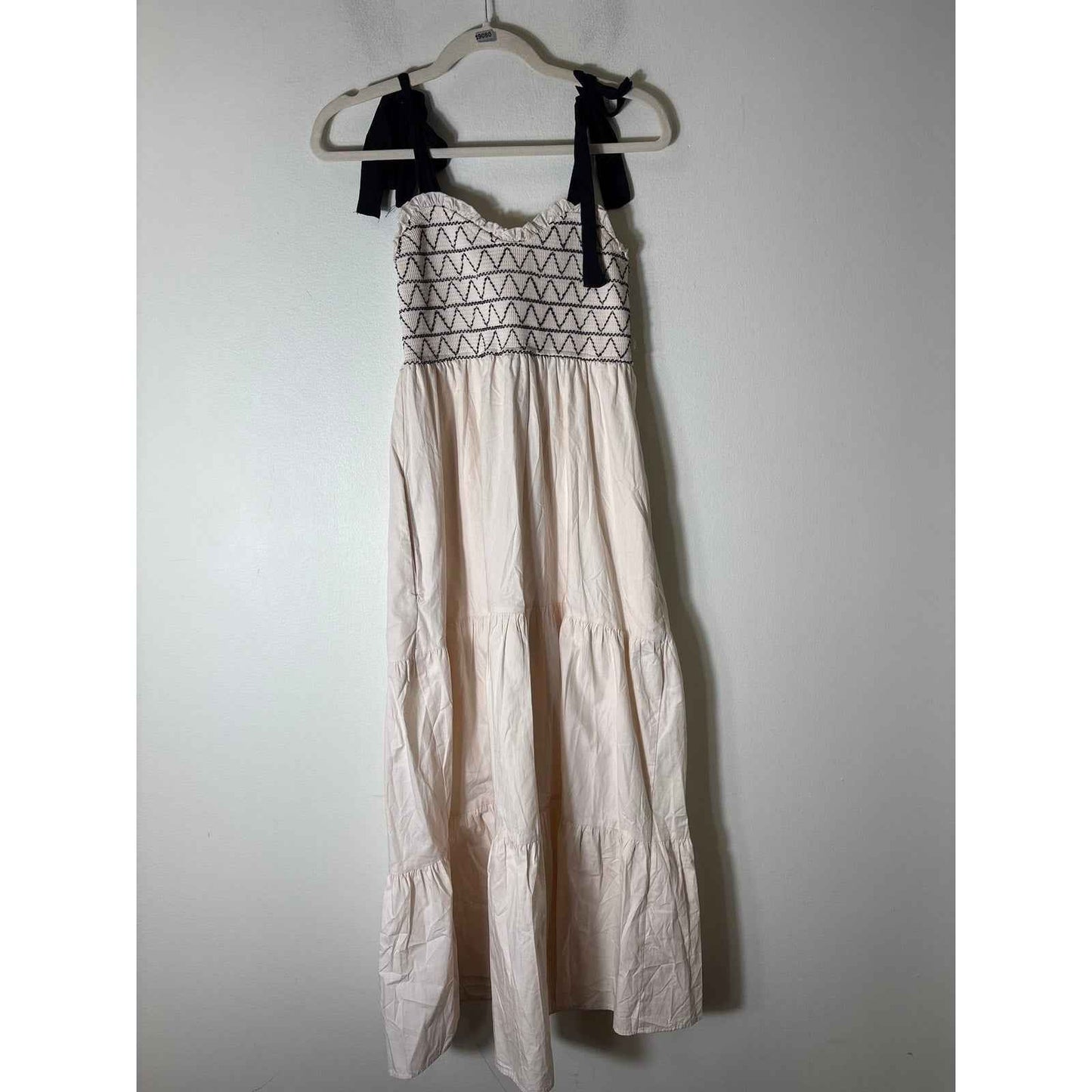 Trixxie Off White Black Cotton Summer Smocked Maxi Dress Sz S
