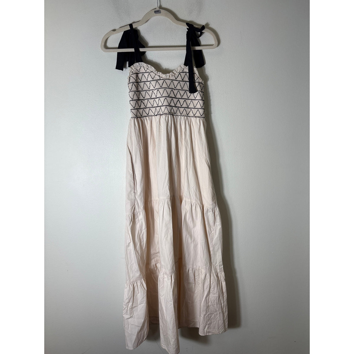 Trixxie Off White Black Cotton Summer Smocked Maxi Dress Sz S