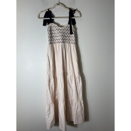 Trixxie Off White Black Cotton Summer Smocked Maxi Dress Sz S