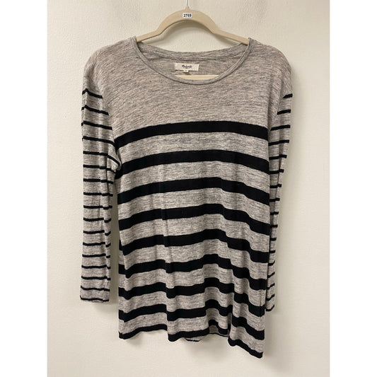 Madewell Gray Black Striped Knit Linen Top Sz M