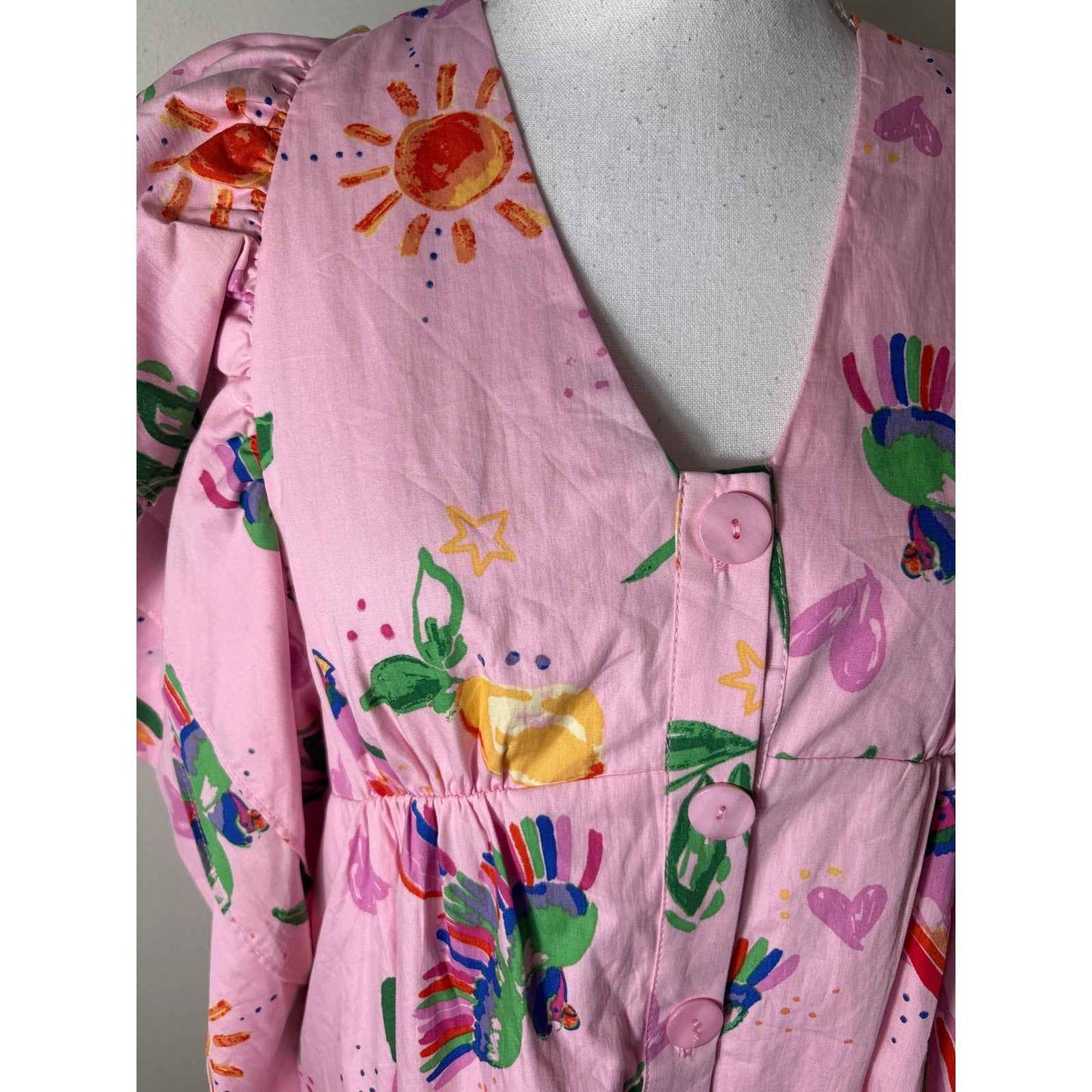 NWT Karlie Pink Tuscan Fruit Cotton Mini Dress Sz S