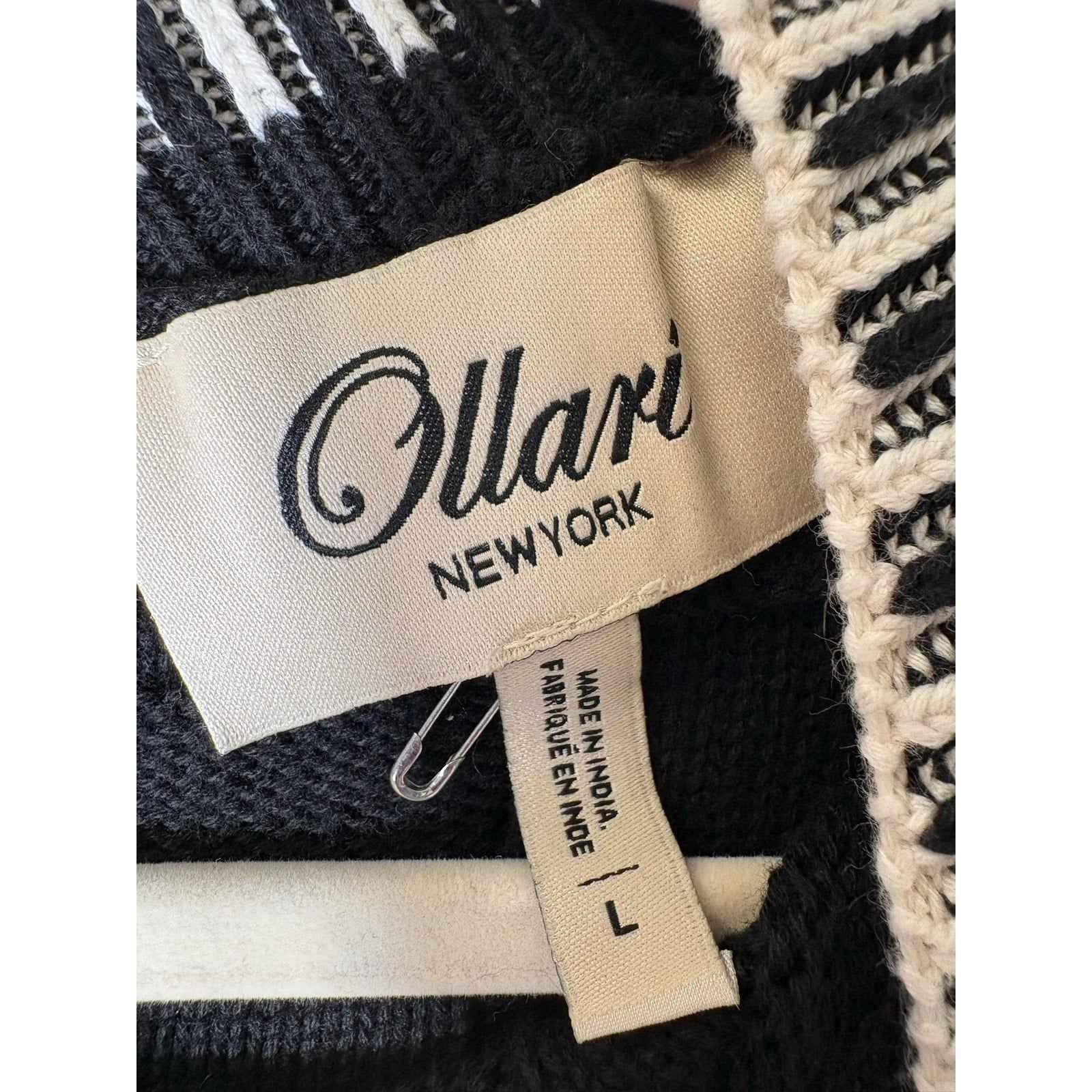 Ollari Black White Flutter Sleeve Knit Sweater Sz L